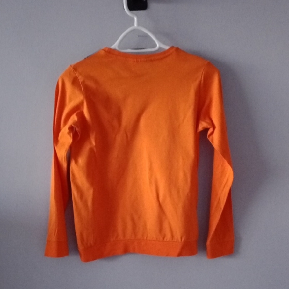 Bright Orange Long Sleeve Tee with Festive Design - Picture 5 of 6
